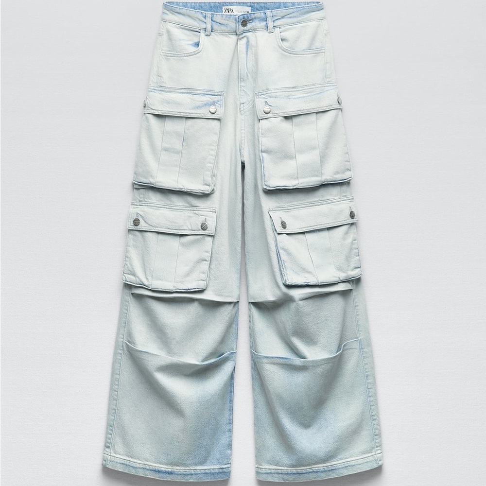 Zara ZW MId rise wide leg baggy stretchy cargo